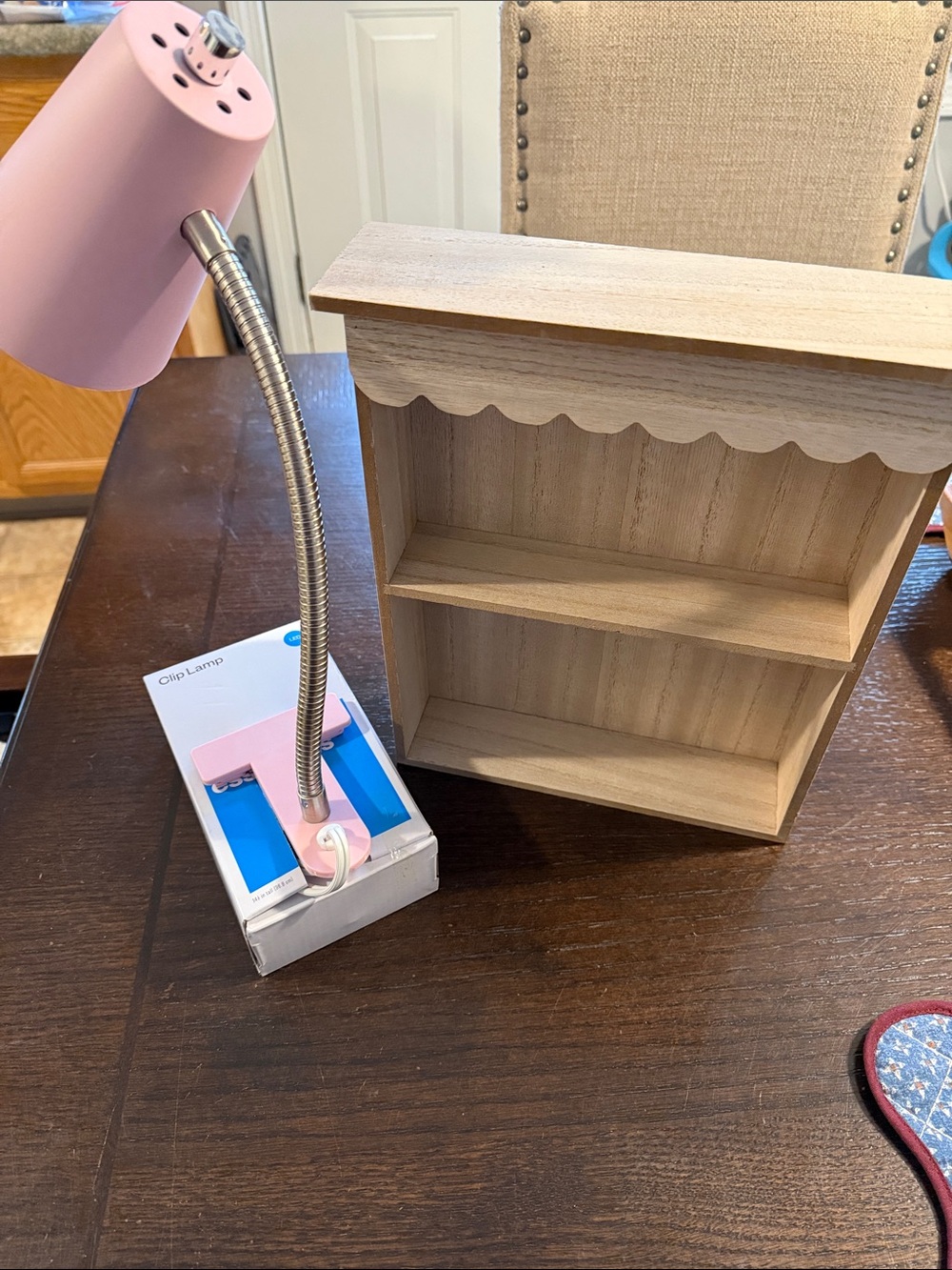 Pink Clip Desk Lamp & Small Shelf